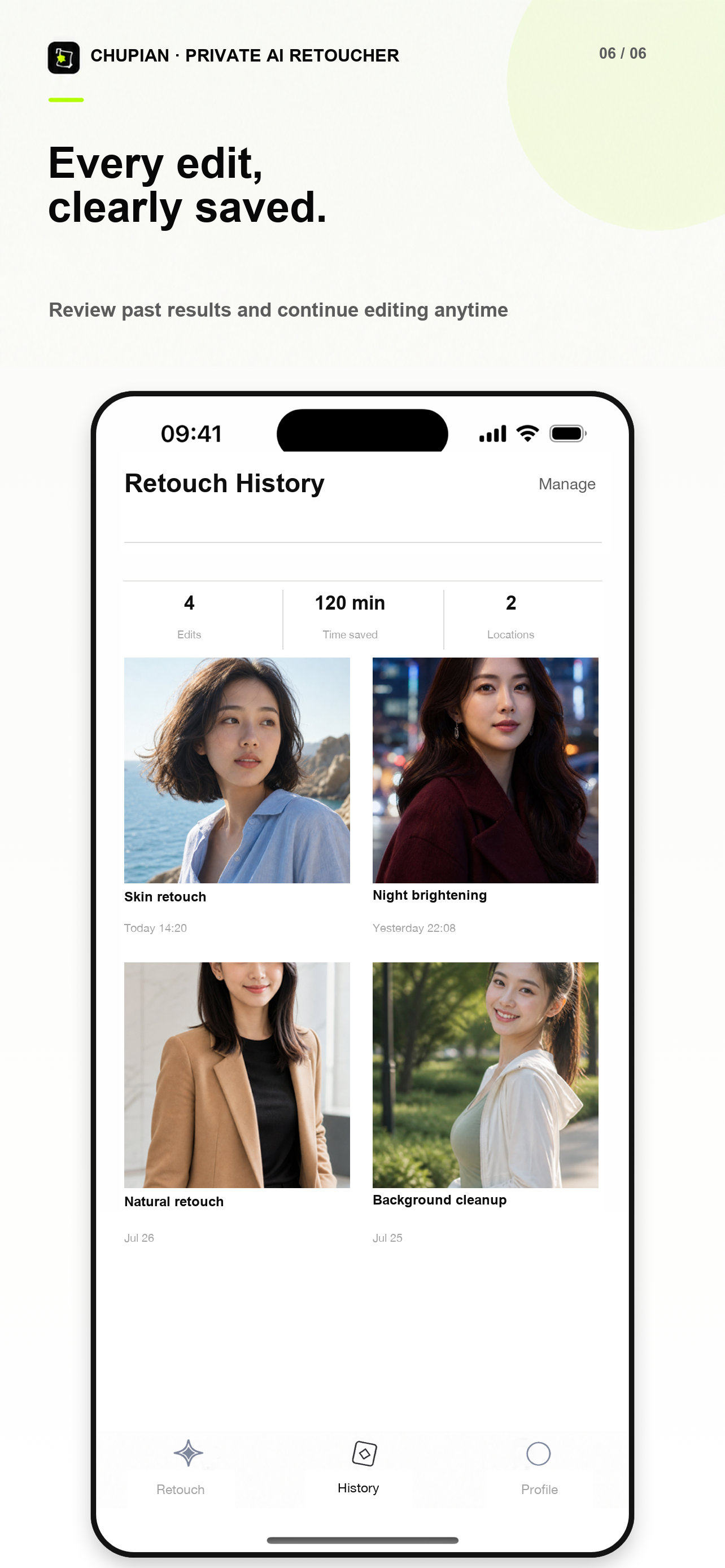 Retouch history